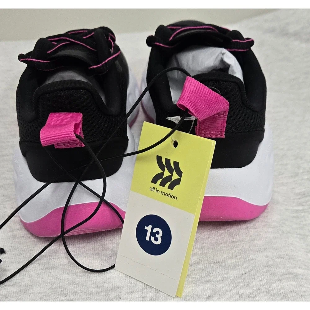 All in Motion Kids Cushion IQ Athletic Sneakers Black Pink Size 13 NWT